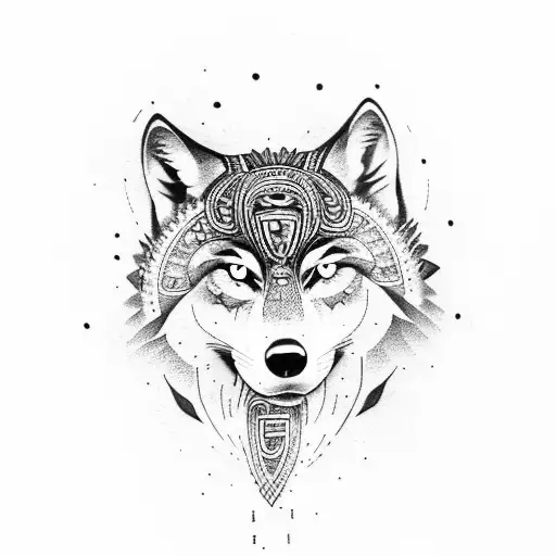 A Maori-inspired Tattoo Featuring A Wolf And African Tribal Symbols