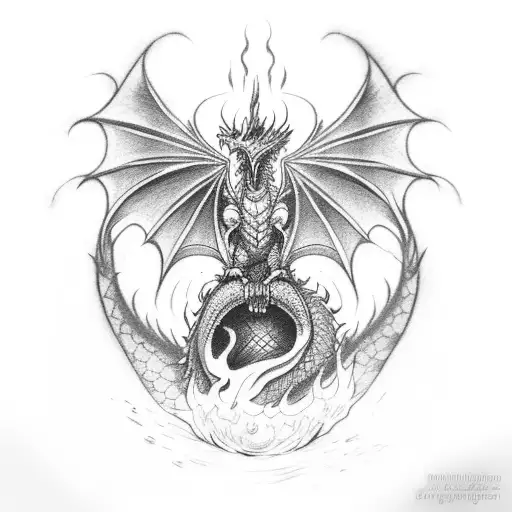 Dragon With Red Eyes And Fire In The Background