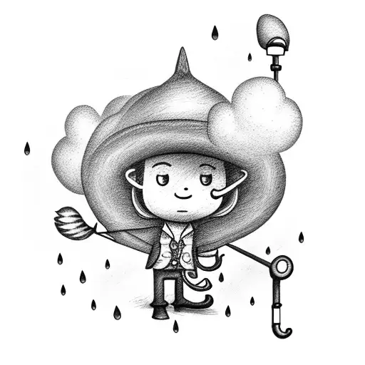 Stick Figure Cowboy With Umbrella And A Cloud Thats Raining