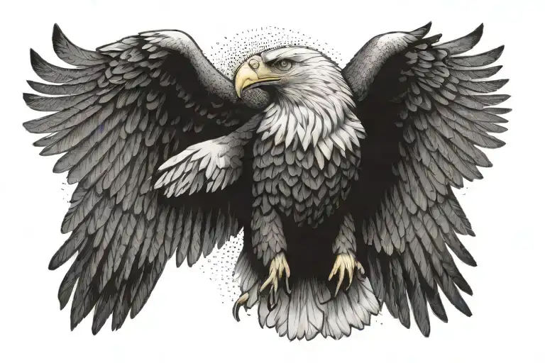 Symmetrical Design Of Realistic Eagle Seen From The Front Flying With Open Wings
