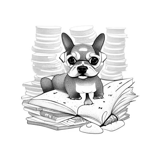 A Dog Curled Up On A Pile Of Books With A Coffee Cup Resting On Top