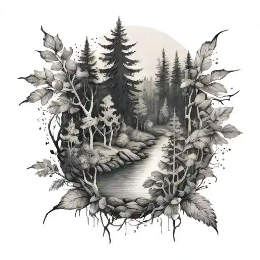 Stream Forest With Hidden Creatures