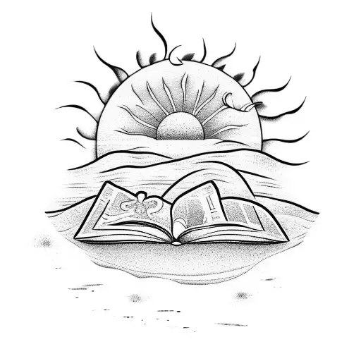 A Beach Scene With A Book Open As The Sun