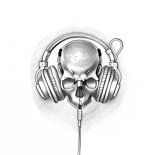 A Skull With Headphones Surrounded By Musical Notes