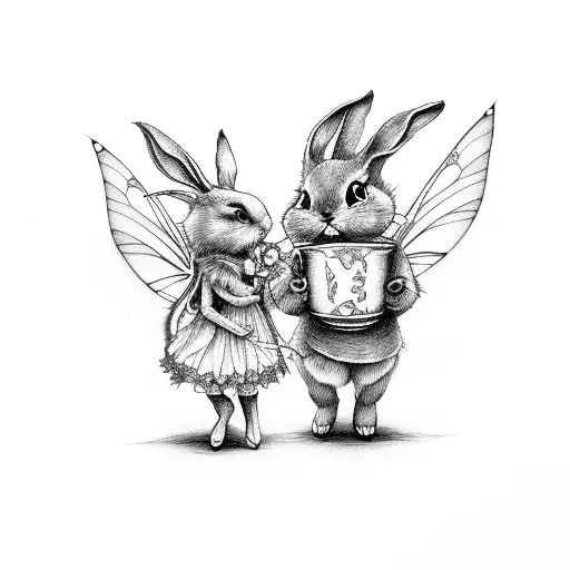 Fairy And Bunny At Tea Party