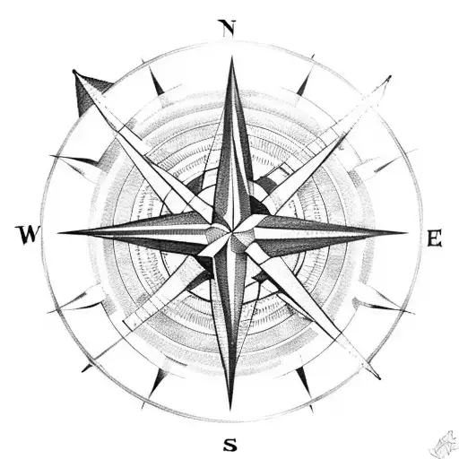 Compass Rose With Airplane And Scuba Diving Gear