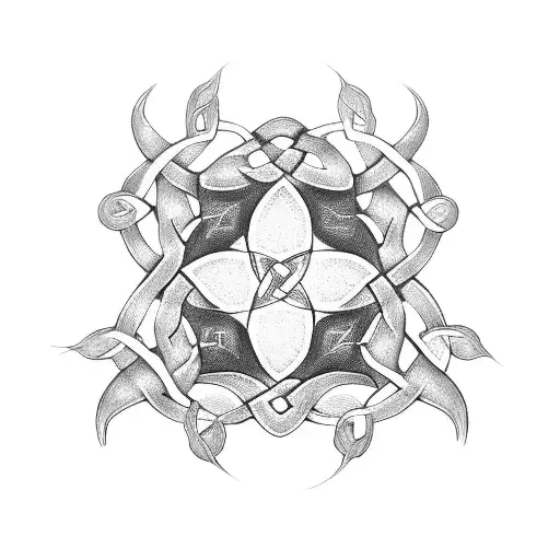 Ancient Celtic Symbol Of Protection Intertwined With Delicate Wildflower Vines