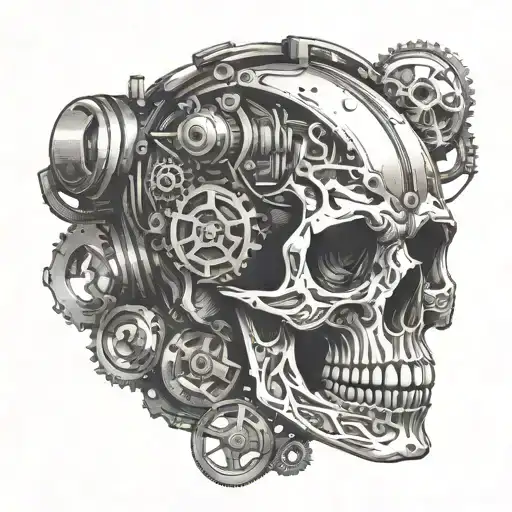 Skull With Intricate Car Engine Parts Inside
