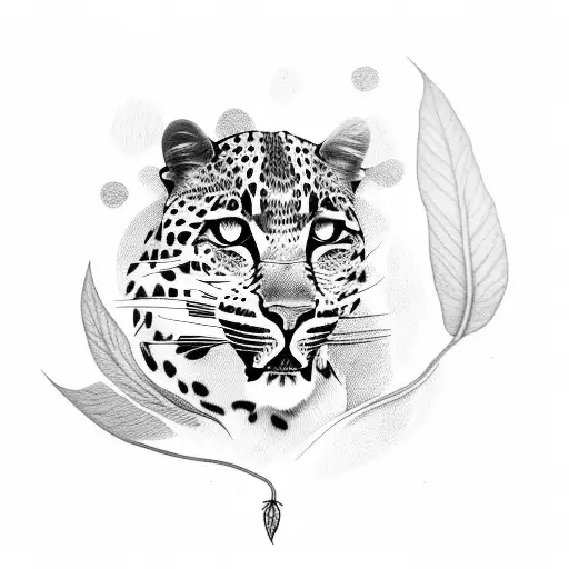 Leopard Head With Split Leaf Philodendron In Background