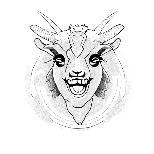 Cartoon Of A Cheerleader Costume Of A Mascot Goat Head In Rubber Hod Style