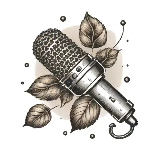 A Vintage Microphone With Coffee Beans And A Dog Paw Print Around It