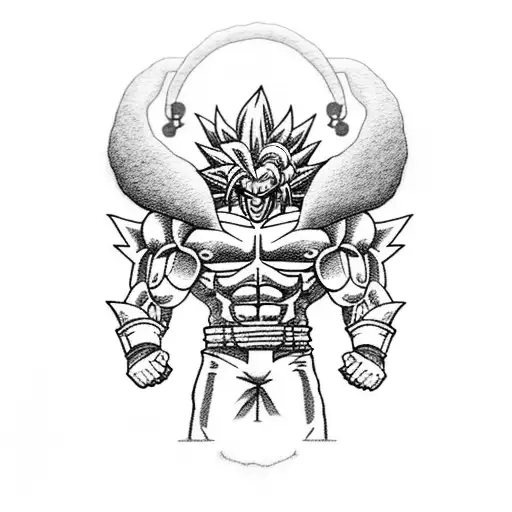 A Tattoo Of Broly From Dragonball With A Hip Hop Twist In A Dotwork Style