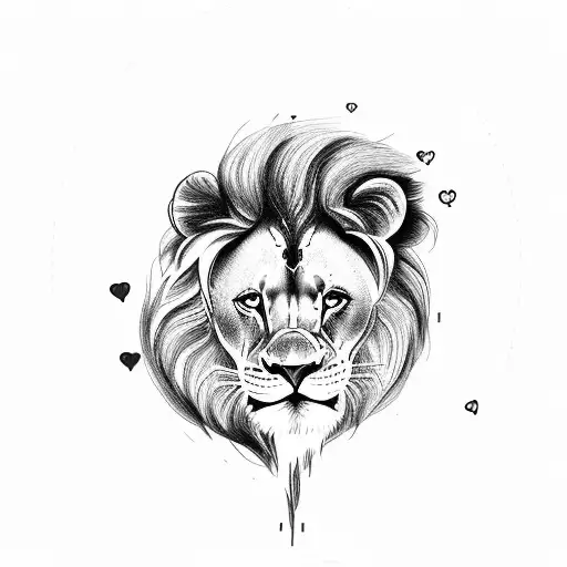 Half Drawed Heart Connected With Lion