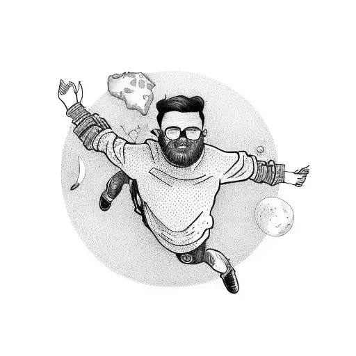 Simplistic Style Man Bungy Jumping Into Planet Earth From Birds Eye View