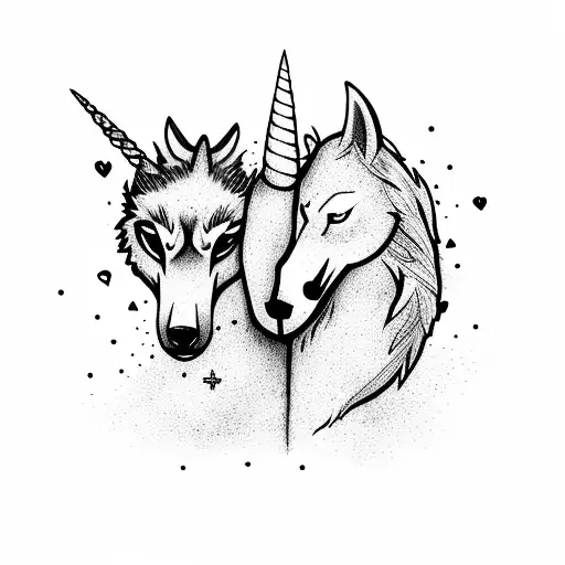A Unicorn And A Wolf Loving Each Other