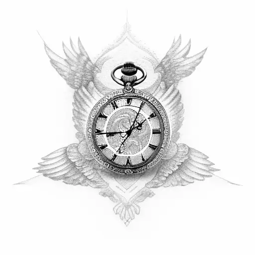 An Intricately Designed Pocket Watch With A Latin Quote And An Eagle In The Background