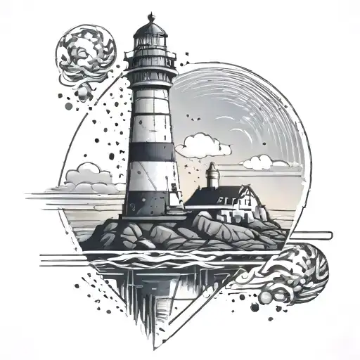A Sleek And Modern Tattoo Of A Clean And Crisp Lighthouse With A Triangle Motif