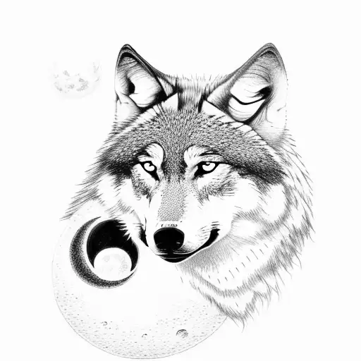 Wolf With Moon
