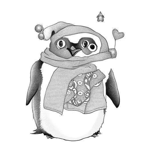 Cute Penguin With Christmas Outfit In Kawaii Style