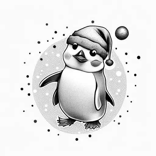 Cute Penguin With Christmas Outfit In Kawaii Style