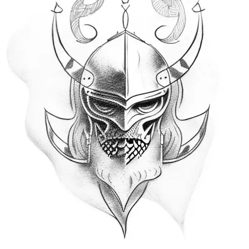 Create A Tattoo Design Featuring A Viking Warrior Playing A Guitar
