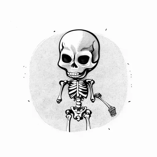 Skeleton Holding A Flower Standing In A Squat