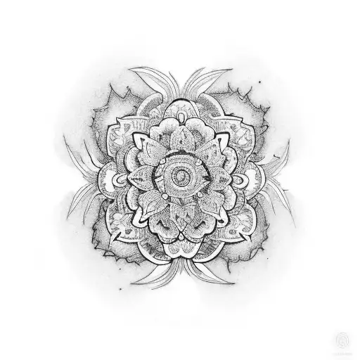 A Hand Tattoo Mandala Vype Without Colors And A Female Skelate Had And Flowers