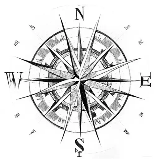 A Compass Rose With Landmarks From Favorite Travel Destinations