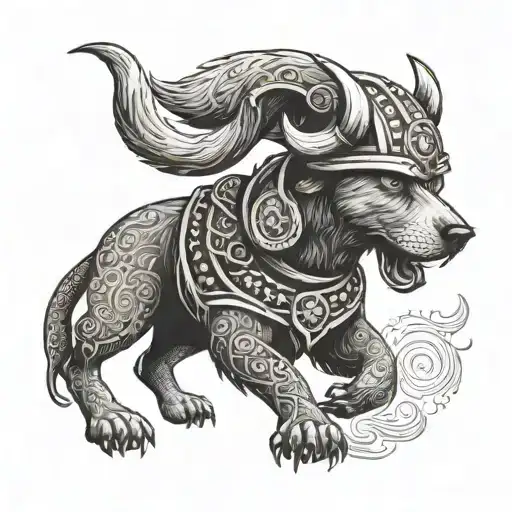 Dog Practicing Martial Arts With A Viking Helmet