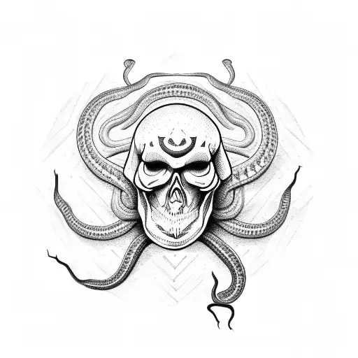 A Snake Emerging From A Tribal Skull As A Leg