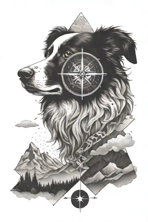 Compass Border Collie Portrait Mountains