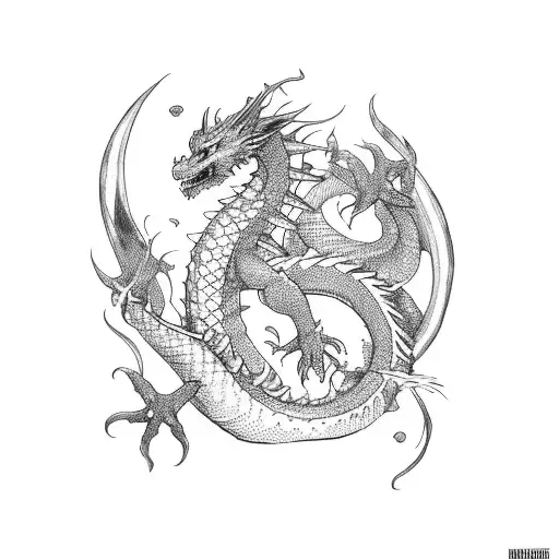 Dragon Fighting With A Mermaid In The Dark Forest