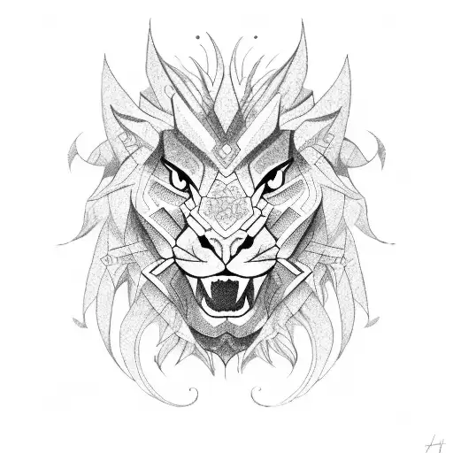 Dragon With Lion Geometric