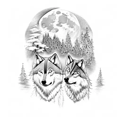 A Pack Of Wolves Howling At A Moon Made Of Musical Notes