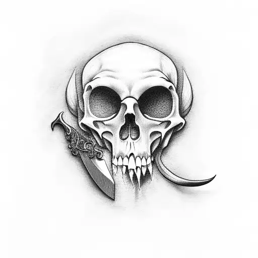 Grim Reaper Holding A Knife In A Dotwork Style