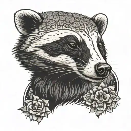 Angry Badger With Floral Boarder Frame