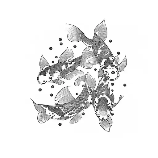 Three Koi Fish With Flowers