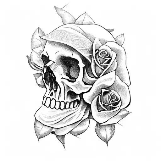 Skull With One Rose That Goes Throug Skulls Eys