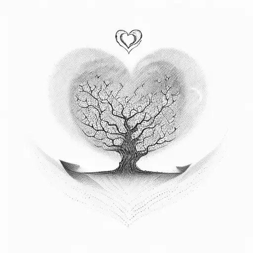 A Heart-shaped Tree Silhouette With The Word 'Love' Written In Sanskrit