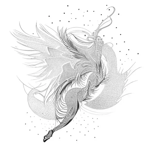 A Dancer's Silhouette Formed By Overlapping Phoenix Feathers