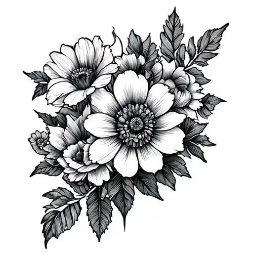 Grover Famliy Tattoo Design With 7 Hidden Birthday Mounts Flowers Of August September April