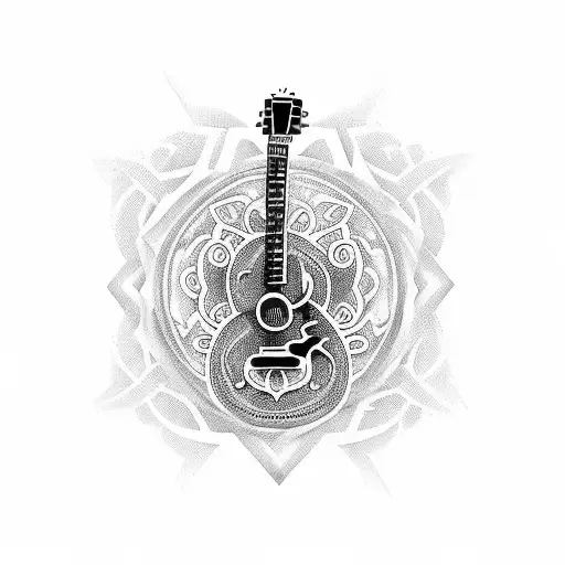 A Tattoo Of A Guitar With Intricate Music Notes Forming The Body Of The Guitar