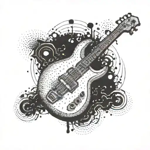 Chemical Reaction Between Two Atoms Forming A Bass Guitar Silhouette