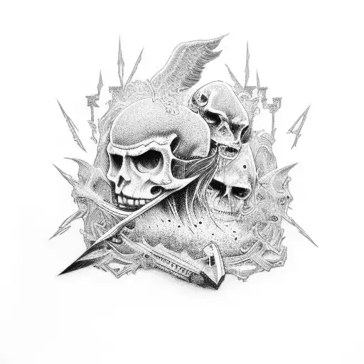 Rock Music Themed Graveyard With Lightning Accents