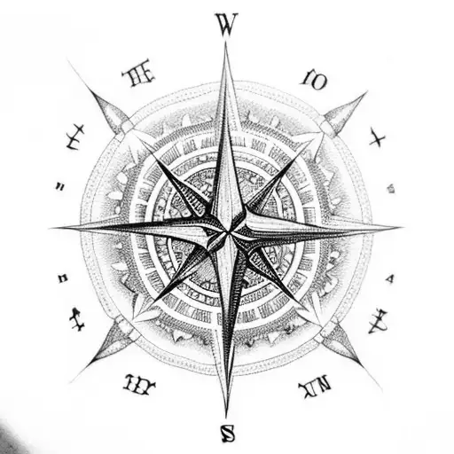 An Intricate Dotwork Tattoo Of A Compass Surrounded By Wild Animals