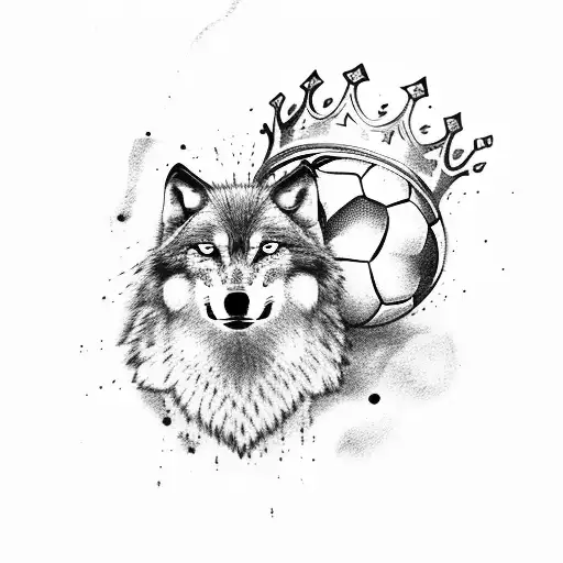 Wolf With A Soccer Ball And A Crown