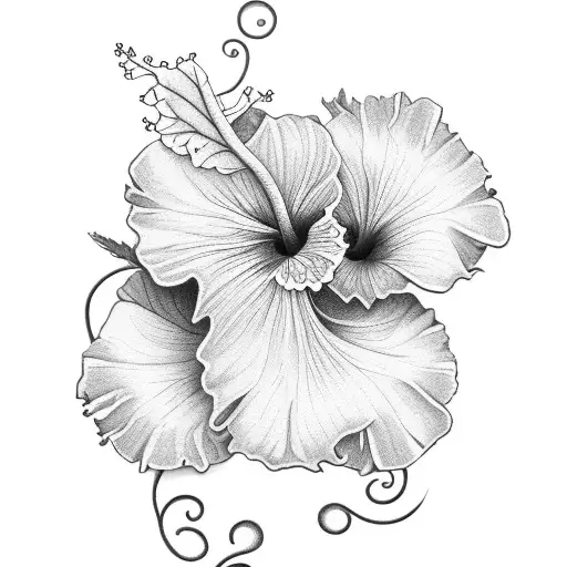 Hibiscus Flowers With A Vine And Leaves