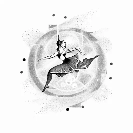 A Silhouette Of A Dancer Leaping Through A Galaxy Of Musical Symbols