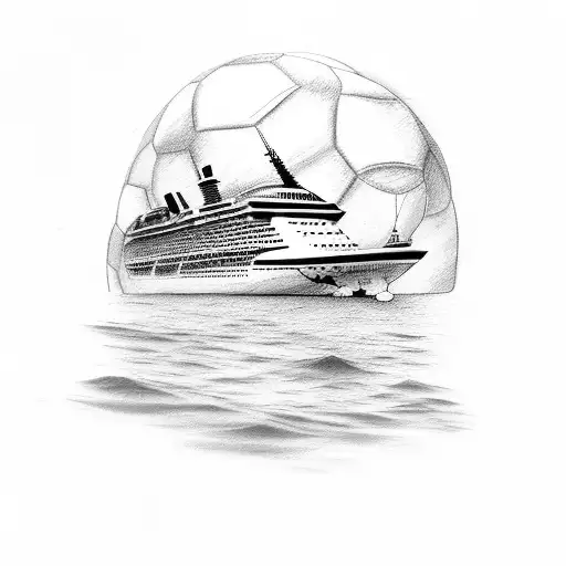 Sketch Me A Tattoo With A Cruise Ship As The Main Idea With A Soccer Ball And The Number 22