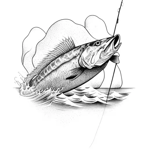 A Detailed Fishing Scene With A Fisherman Casting A Line Into A Tranquil Lake